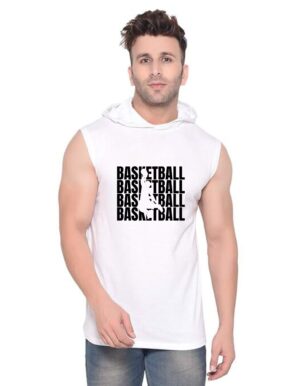 White Polyester Printed Gym Vest For Men