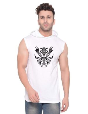 White Polyester Printed Gym Vest For Men