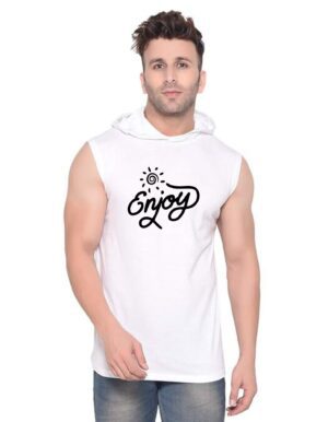 White Polyester Printed Gym Vest For Men