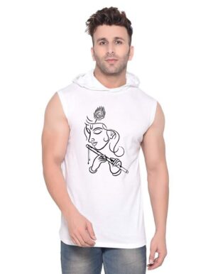 White Polyester Printed Gym Vest For Men