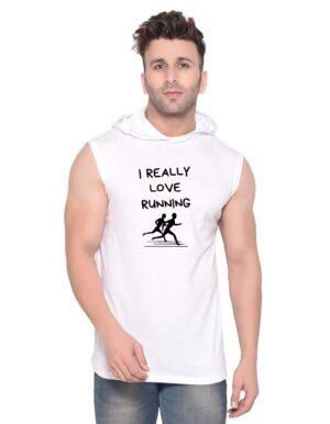 White Polyester Printed Gym Vest For Men