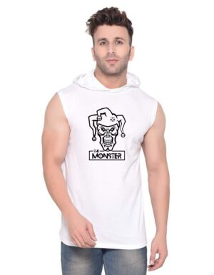 White Polyester Printed Gym Vest For Men