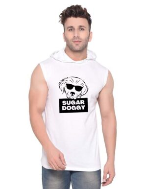 White Polyester Printed Gym Vest For Men