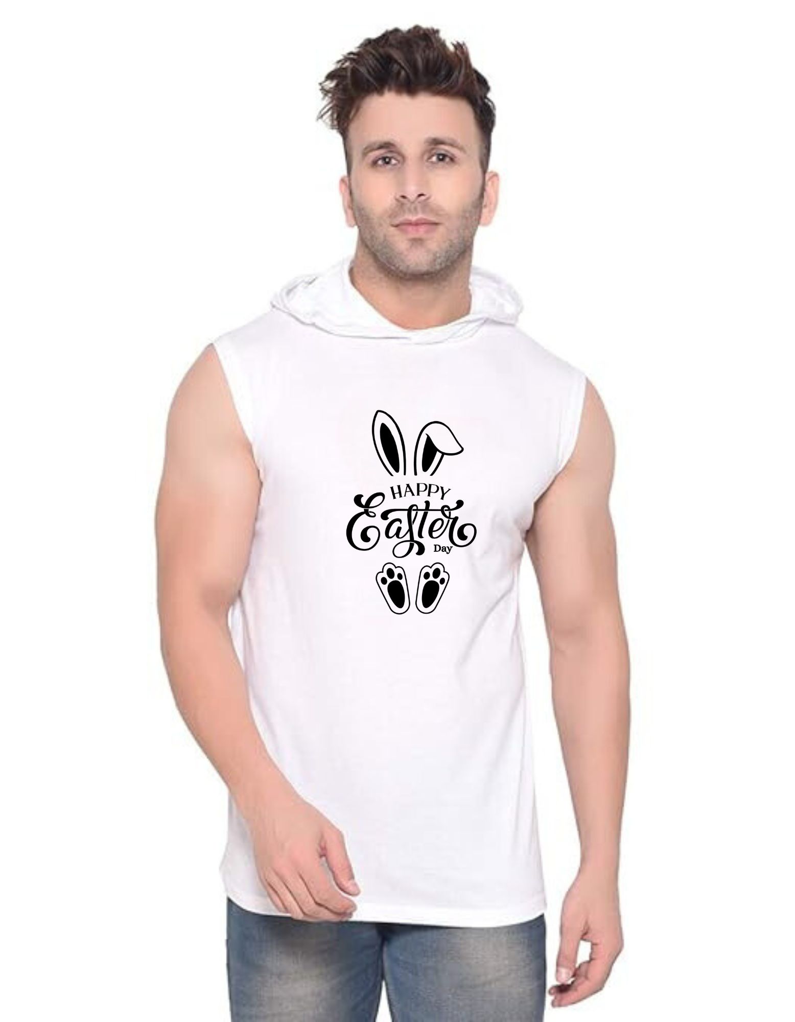 White Polyester Printed Gym Vest For Men