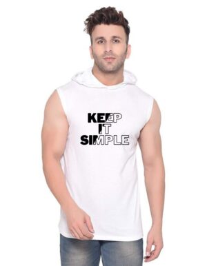 White Polyester Printed Gym Vest For Men