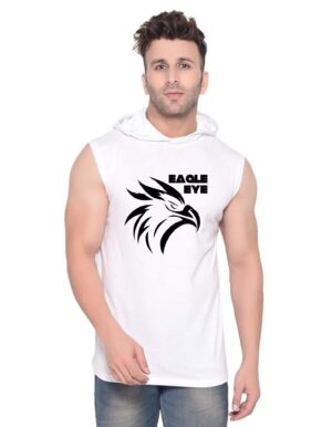 White Polyester Printed Gym Vest For Men