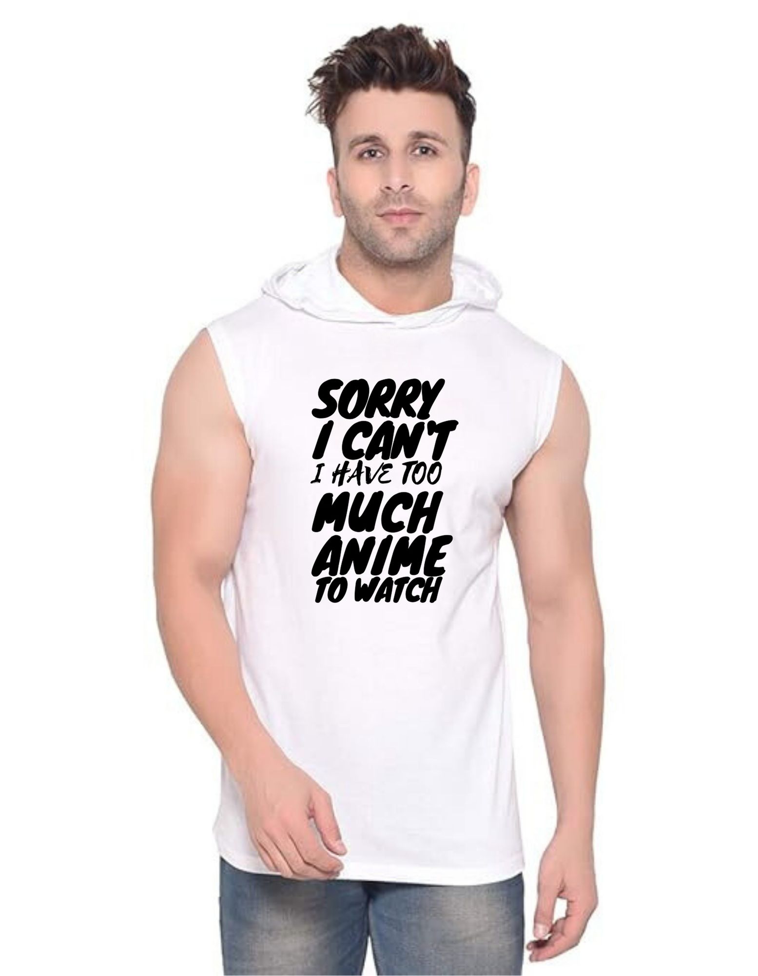 White Polyester Printed Gym Vest For Men