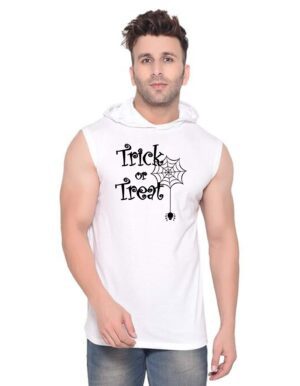 White Polyester Printed Gym Vest For Men