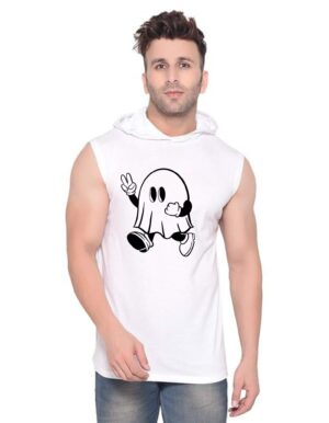 White Polyester Printed Gym Vest For Men