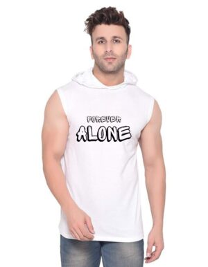 White Polyester Printed Gym Vest For Men