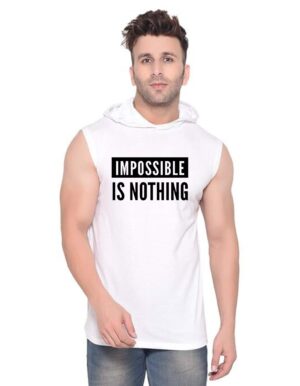 White Polyester Printed Gym Vest For Men