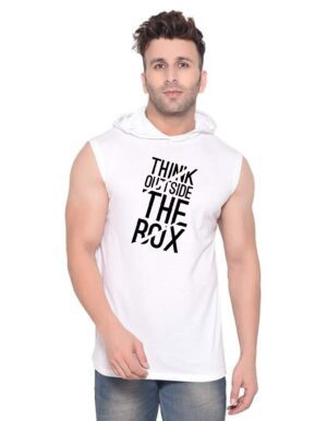 White Polyester Printed Gym Vest For Men