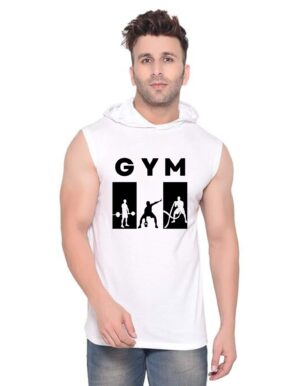 White Polyester Printed Gym Vest For Men