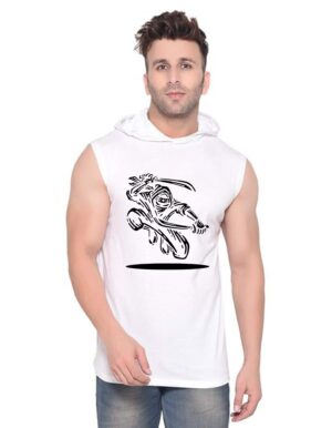 White Polyester Printed Gym Vest For Men