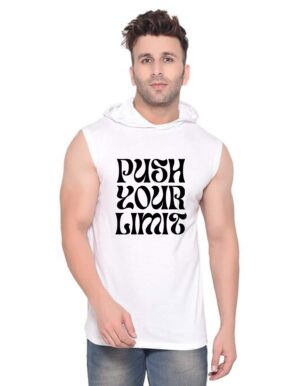 White Polyester Printed Gym Vest For Men