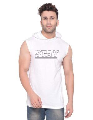 White Polyester Printed Gym Vest For Men