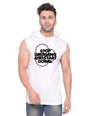 White Polyester Printed Gym Vest For Men