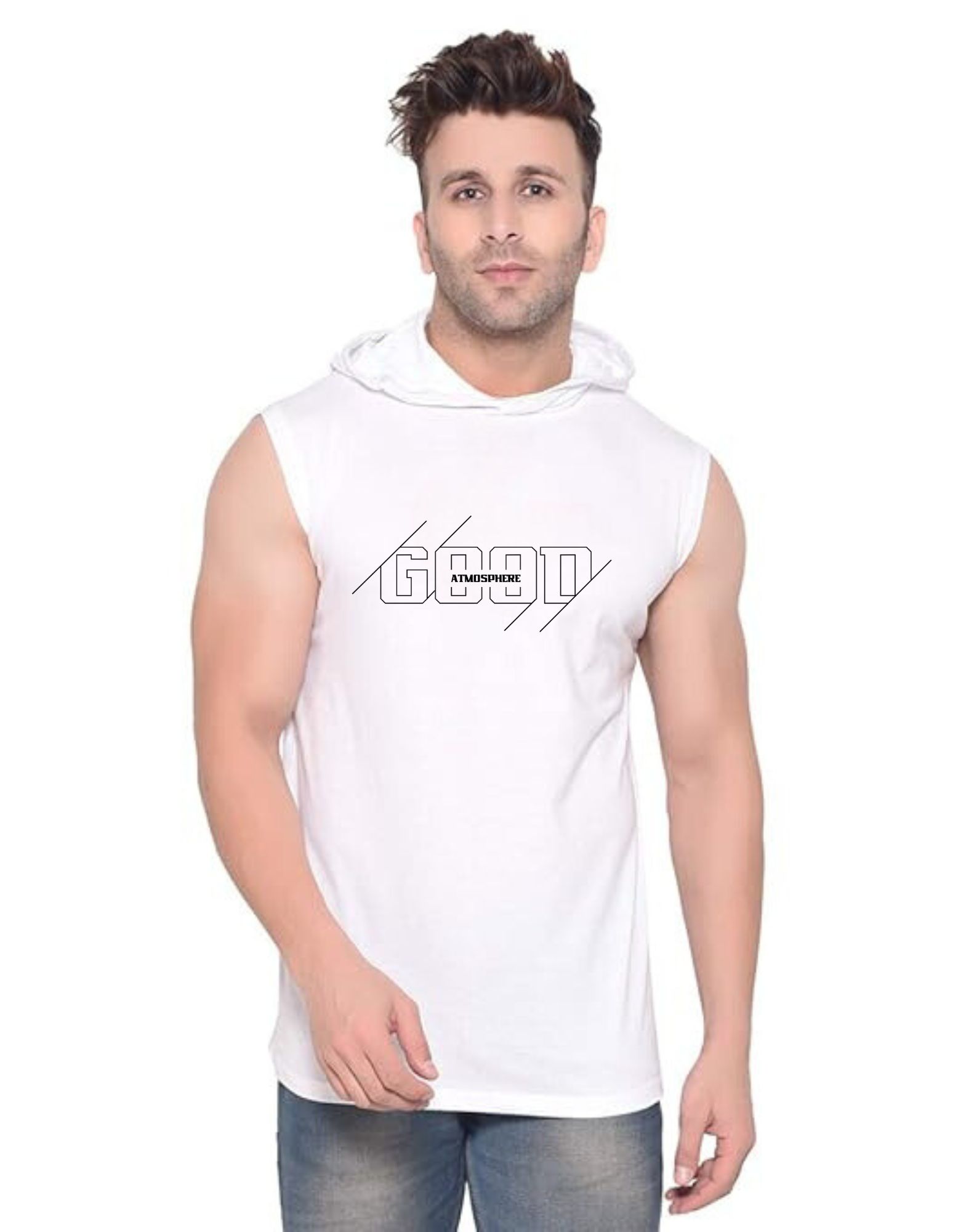 White Polyester Printed Gym Vest For Men