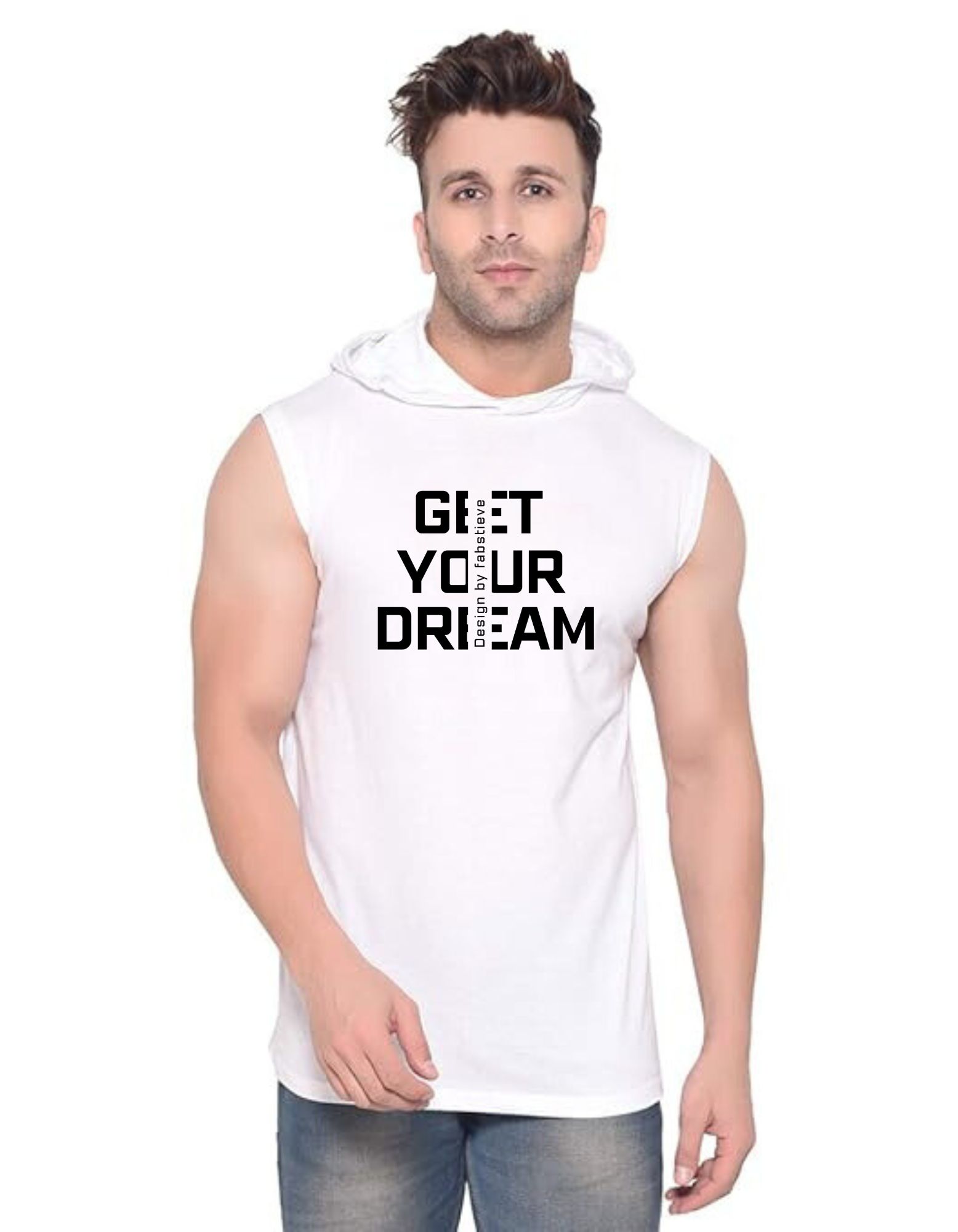 White Polyester Printed Gym Vest For Men