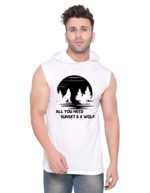 White Polyester Printed Gym Vest For Men