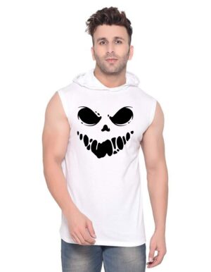 White Polyester Printed Gym Vest For Men