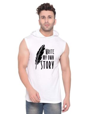 White Polyester Printed Gym Vest For Men