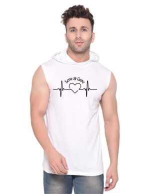 White Polyester Printed Gym Vest For Men
