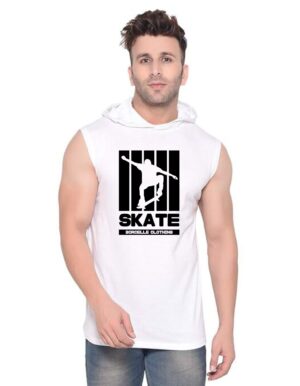 White Polyester Printed Gym Vest For Men