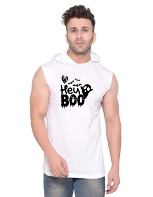 White Polyester Printed Gym Vest For Men