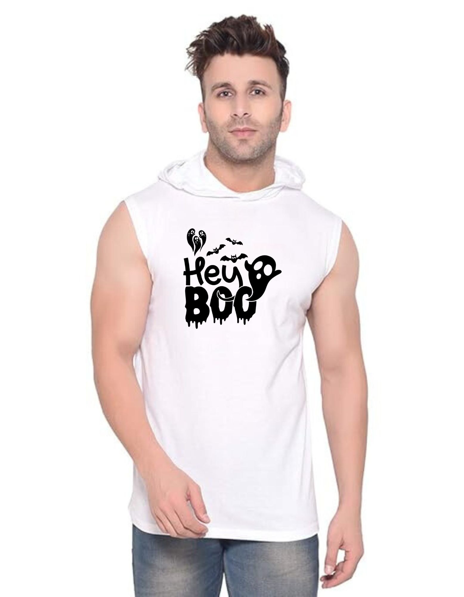 White Polyester Printed Gym Vest For Men