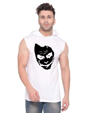 White Polyester Printed Gym Vest For Men