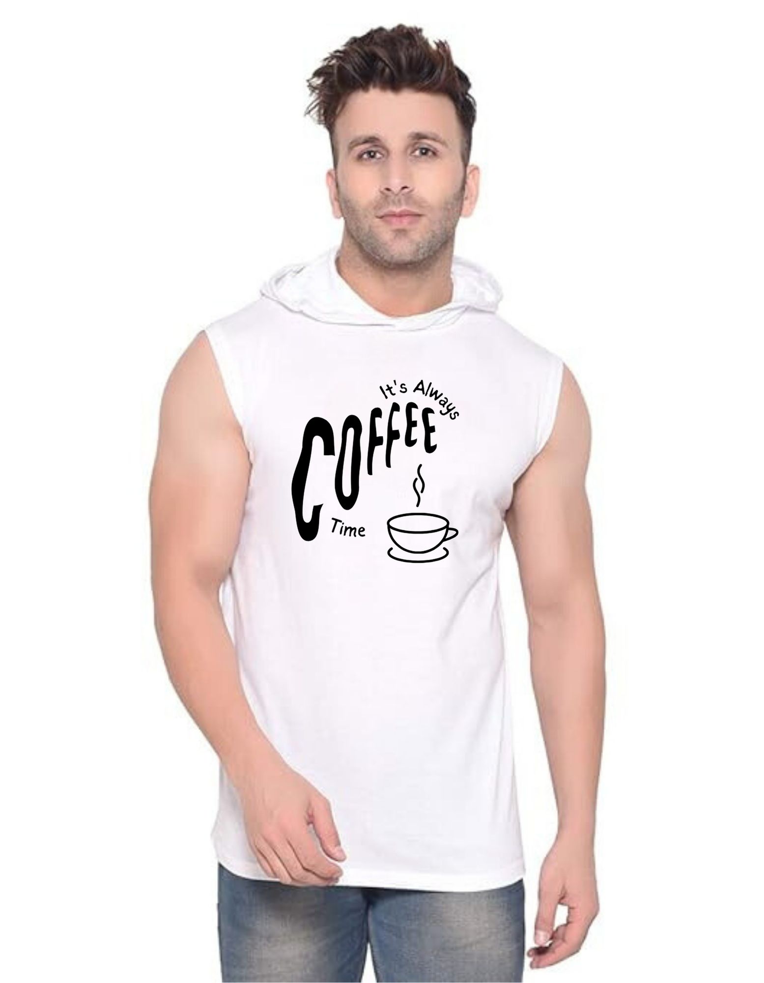 White Polyester Printed Gym Vest For Men