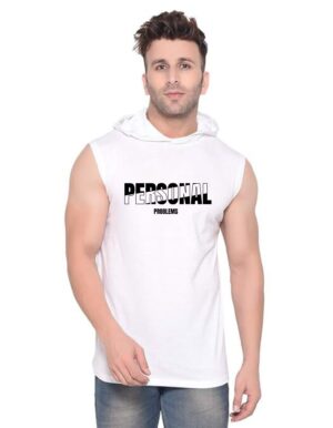 White Polyester Printed Gym Vest For Men