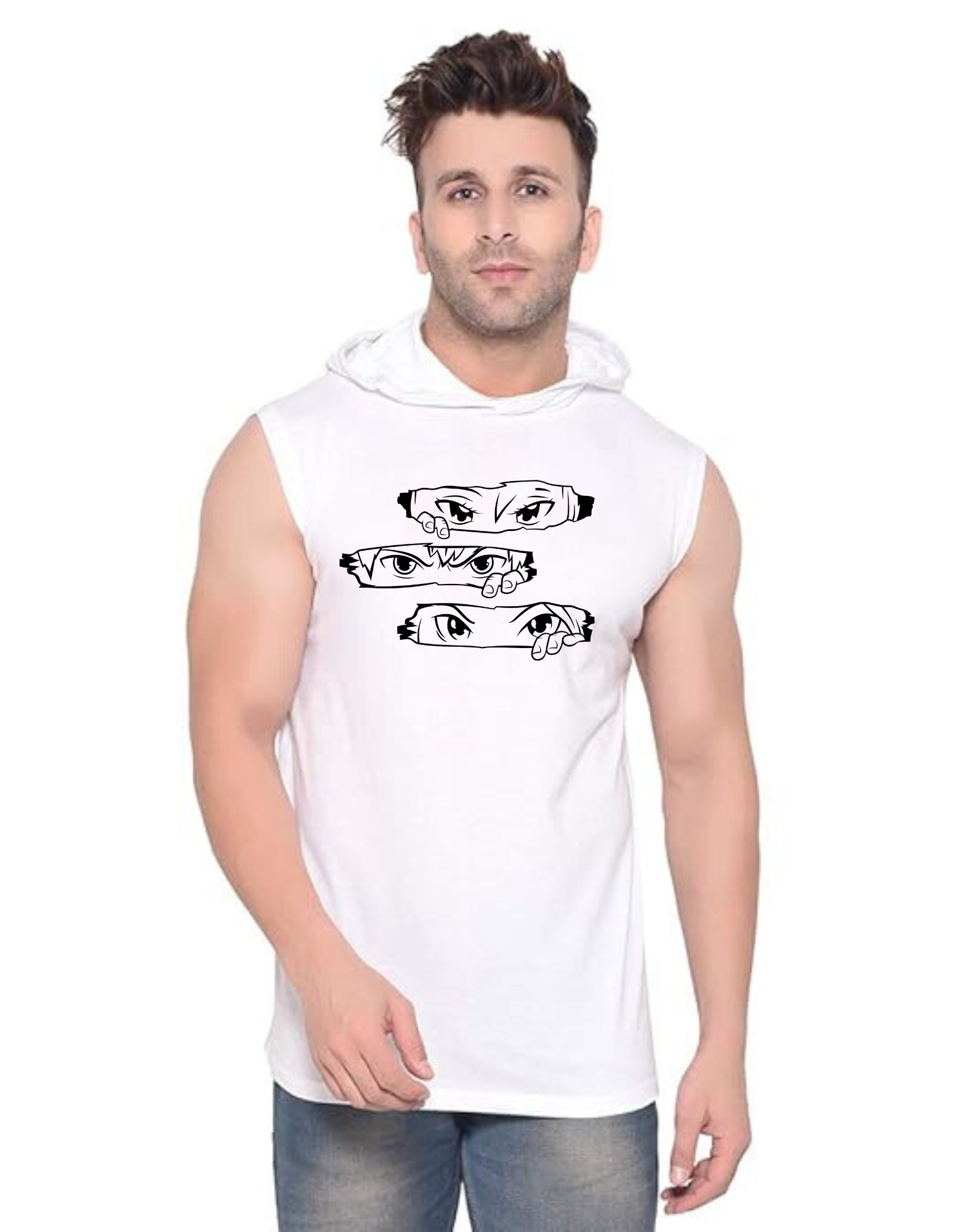 White Polyester Printed Gym Vest For Men