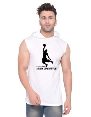 White Polyester Printed Gym Vest For Men