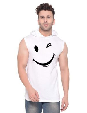 White Polyester Printed Gym Vest For Men