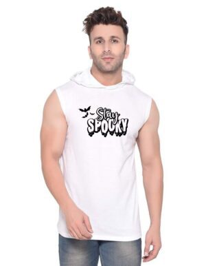 White Polyester Printed Gym Vest For Men