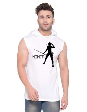 White Polyester Printed Gym Vest For Men