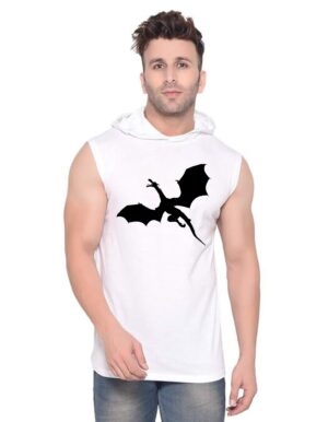 White Polyester Printed Gym Vest For Men