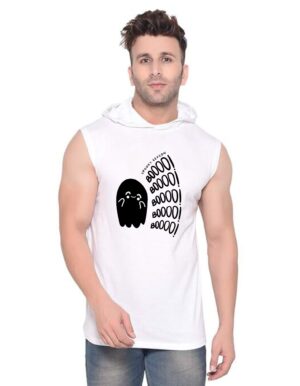 White Polyester Printed Gym Vest For Men