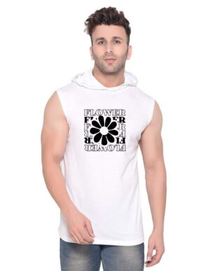 White Polyester Printed Gym Vest For Men