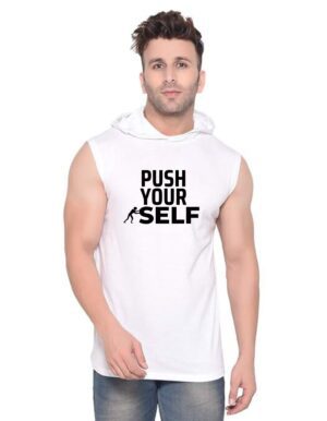 White Polyester Printed Gym Vest For Men