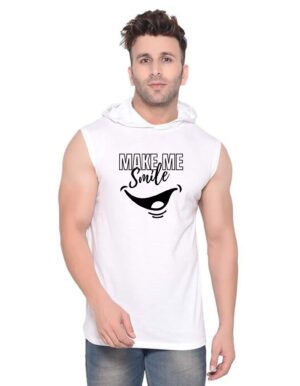 White Polyester Printed Gym Vest For Men