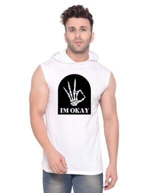 White Polyester Printed Gym Vest For Men