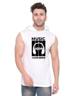 White Polyester Printed Gym Vest For Men