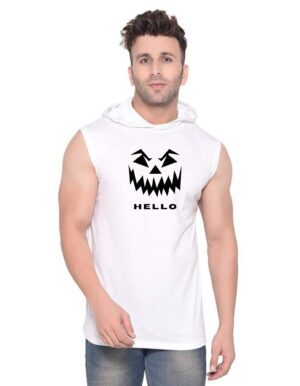 White Polyester Printed Gym Vest For Men