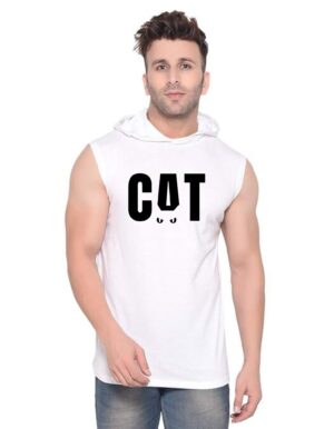 White Polyester Printed Gym Vest For Men