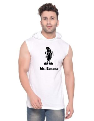 White Polyester Printed Gym Vest For Men