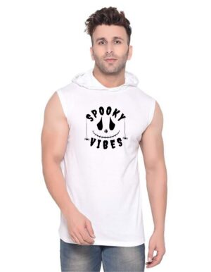 White Polyester Printed Gym Vest For Men
