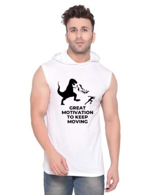 White Polyester Printed Gym Vest For Men
